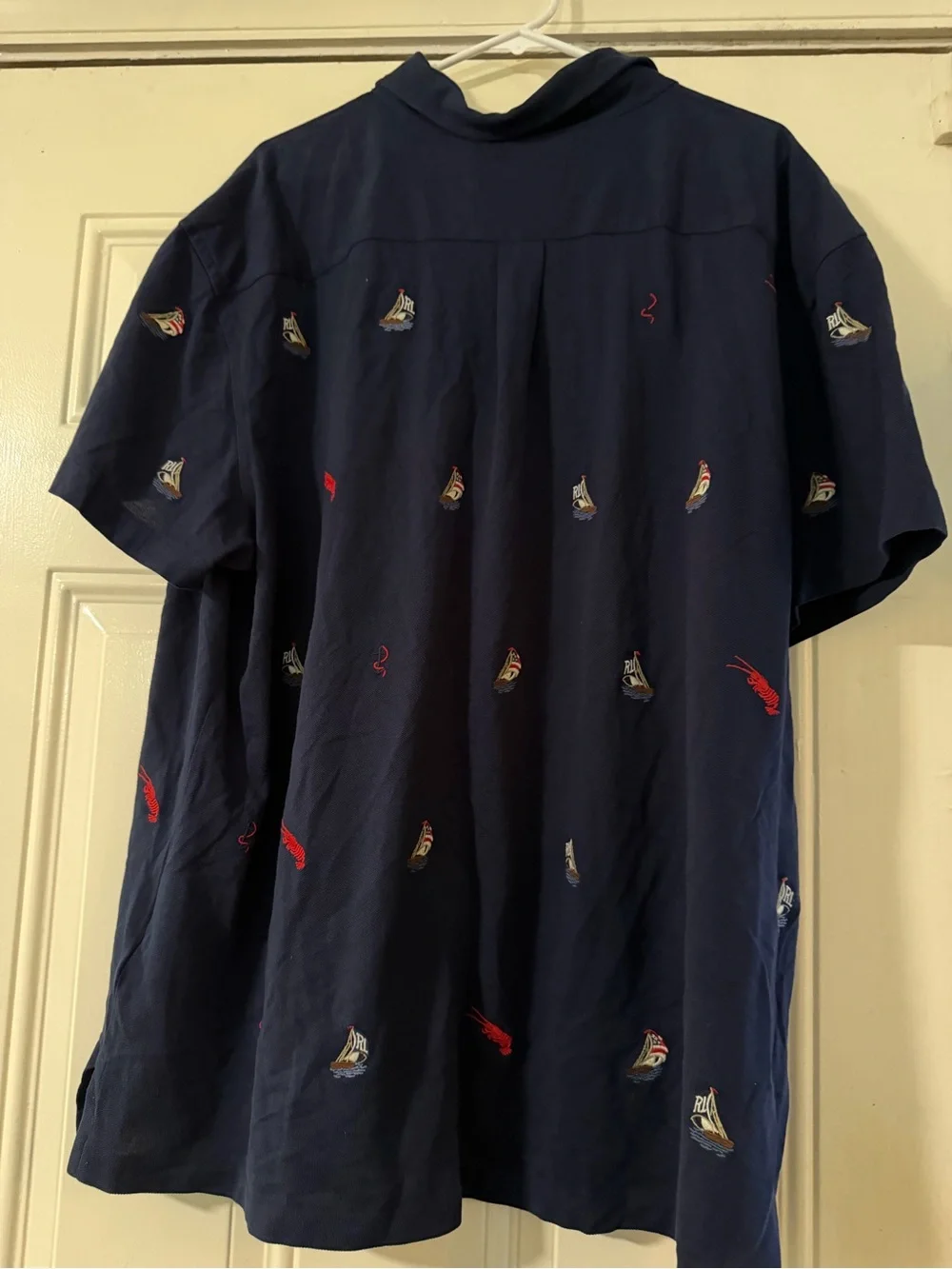 Ralph Lauren Navy Knit Oxford Polo with Contrast Buttons
